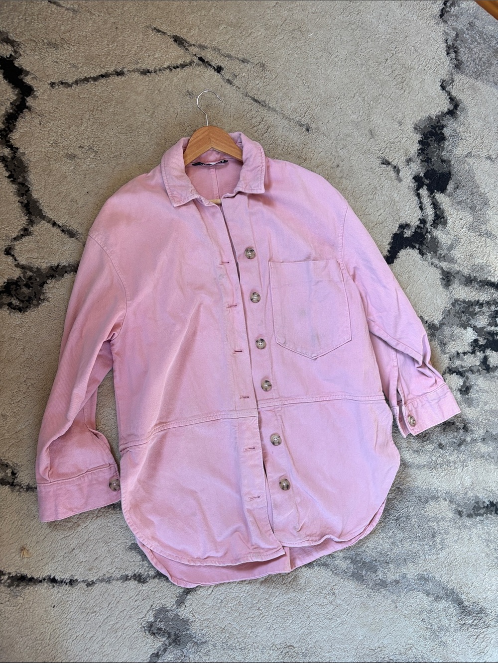 Zara Light Pink Oversized Button-Front Denim Jacket